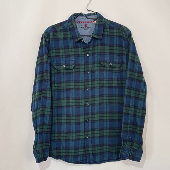 Woolrich Flannel Shirt Mens XL Blue Green Tartan Plaid Button Down Long Sleeve - Picture 1 of 9
